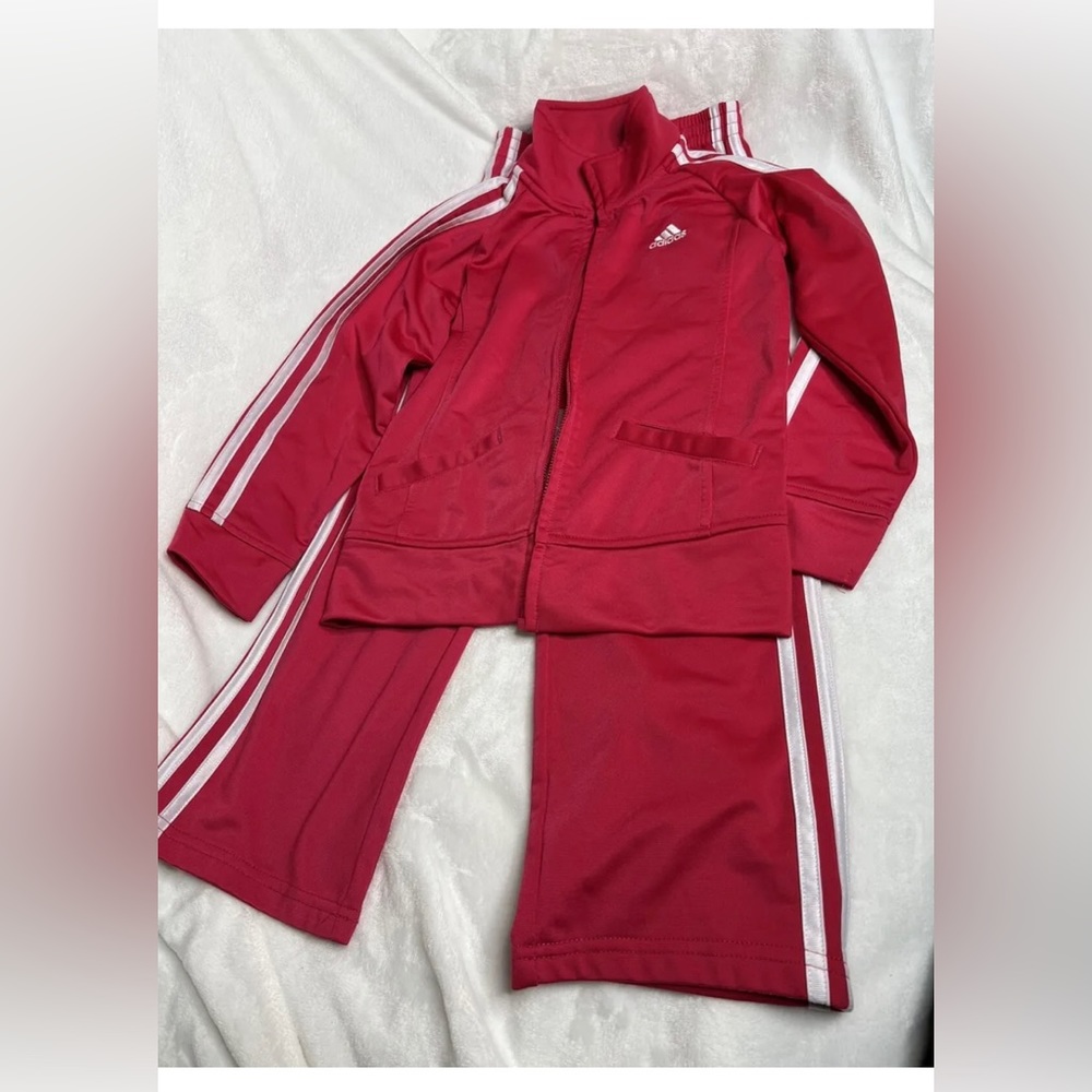 Adidas Girls pink 2-piece tracksuit set Size 6